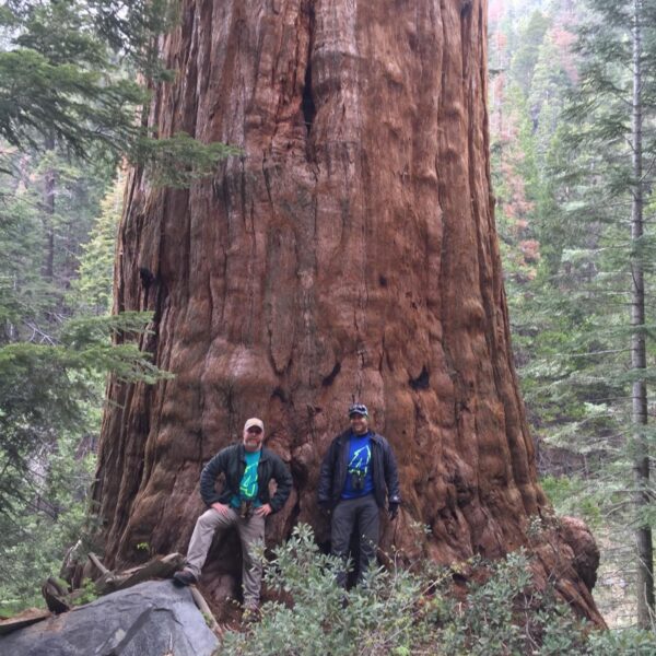 Joe Aiken and Jason Kappen at the base of the Waterfall Tree