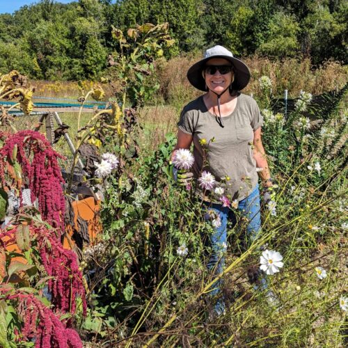 Fig. 6a Ruth working in the flower garden