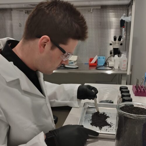 Evan evaluates NutriRoot Granular in the lab